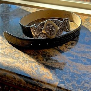 Leather belt with metal buckle